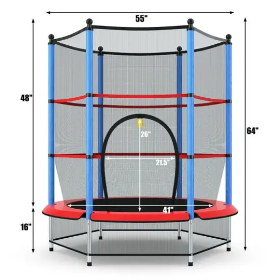 55" Kids Jumping Trampoline with Safety Pad Enclosure Combo {3}