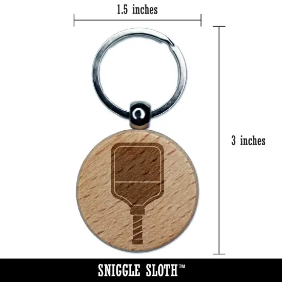 Pickleball Paddle Engraved Wood Round Keychain Tag Charm {2}