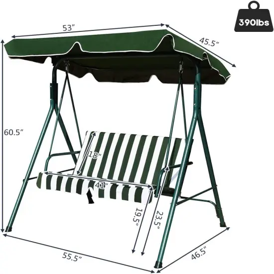Loveseat Cushioned Patio Steel Frame Swing Glider Green {4}