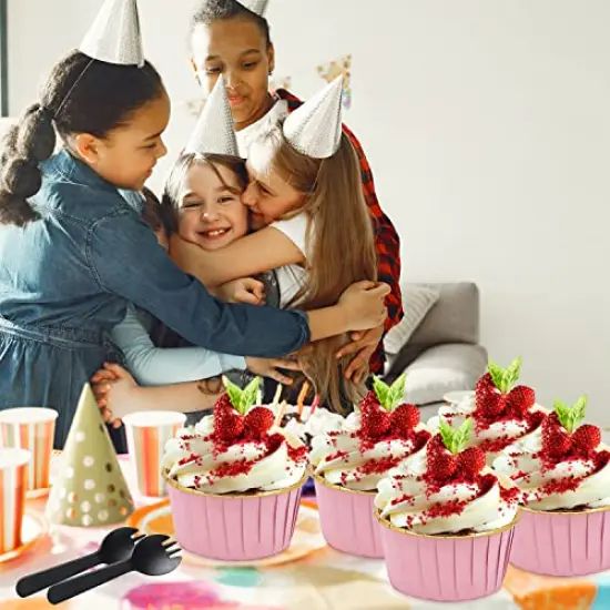 100 Sets Cupcake Liners And Wrapers With Lids ,5.5 Oz Large Foil Muffin Tins Or Liners,Disposable Baking Cups, Cupcake Wrappers Holders For Wedding Valentine-Pink in gold {3}