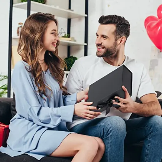 Gift Box with Lid for Presents 10.5x7.5x3.1 Inches with Ribbon and Magnetic Closure(1-Pack) (Black) {3}