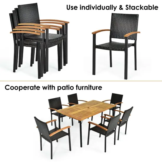 Patio PE Rattan Dining Chairs with Powder-coated Steel Frame {5}