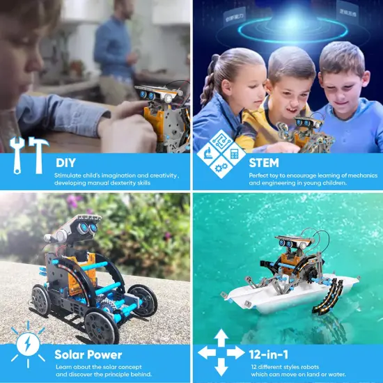 STEM 12-in-1 Education Solar Robot Toys -190 Pieces DIY Building Science Experiment Kit for Kids Aged 8-10 and Older,Solar Powered by The Sun {5}