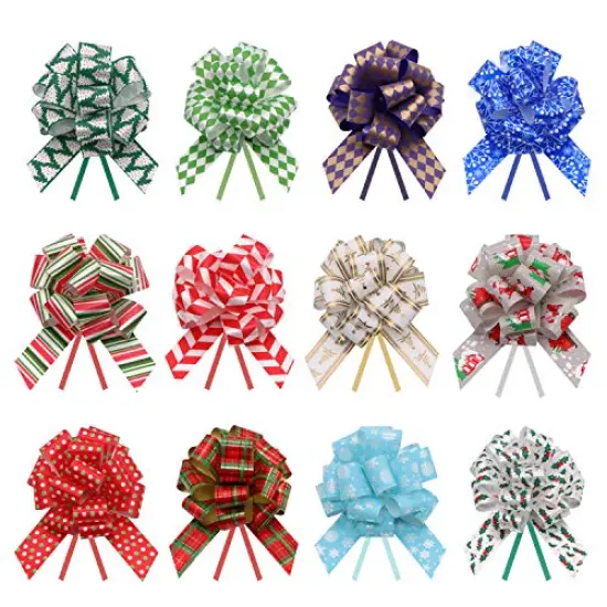JOYIN 24 Christmas Gift Wrap Ribbon Pull Bows 5", Easy and Fast Gift Wrapping Accessory for Christmas Bows Baskets Wine Bottles Gifts Decoration, Gift Wrapping, Present Decor {5}