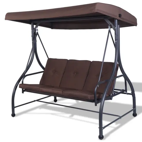 3 Seats Converting Outdoor Swing Canopy Hammock with Adjustable Tilt Canopy Brown {1}