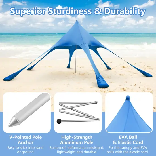 Beach Canopy Tent with UPF50+ Sun Protection and Shovel Blue {6}
