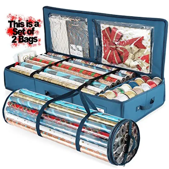 Wrapping Paper Storage Container - Christmas Storage Bag with Interior Pockets - Gift Wrapping Organizer Storage Fits Up to 36 Rolls of 40" - Tear Proof Wrapping Paper Organizer {2}