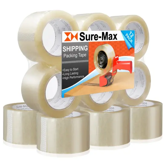Sure-Max 12 Rolls Extra-Wide Shipping & Packing Tape (3" x 110 yard/330' each) - Moving & Adhesive Carton Sealing - 2.0mil Clear {1}