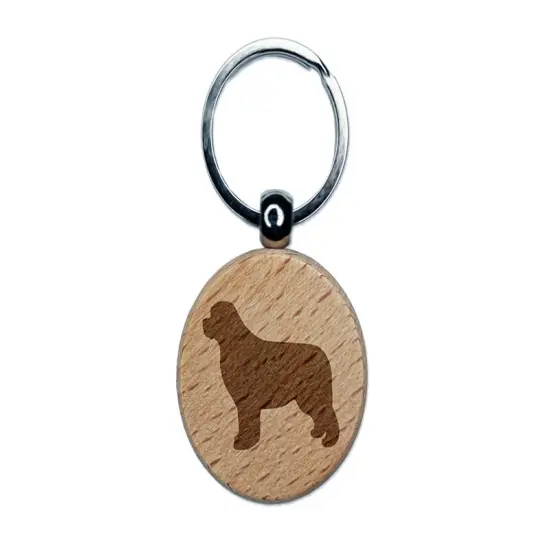 Newfoundland Dog Solid Engraved Wood Round Keychain Tag Charm {1}