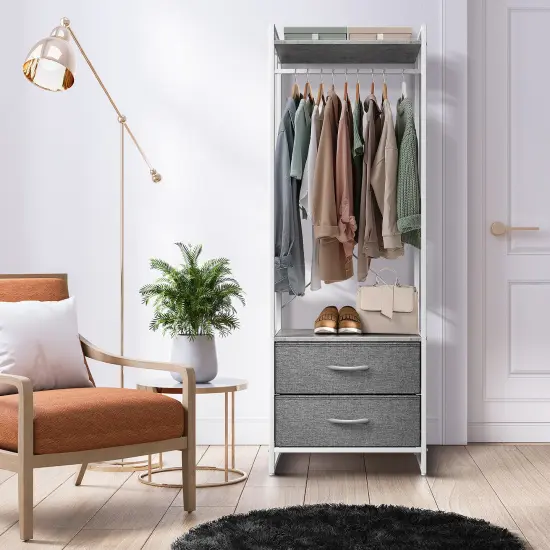 Sorbus Clothing Rack with Drawers - Clothes Stand Dresser - Wood Top, Steel Frame, & Fabric Drawers - Tall Closet Storage Organizer - Garment Rack for Hanging Shirts, Dresses, & Jackets Grey {6}