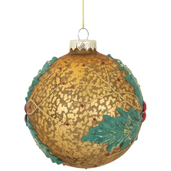 Northlight 4" Gold Holly Berry Mercury Glass Ball Christmas Ornament {4}