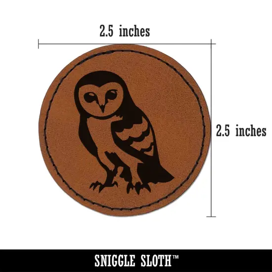 Inquisitive Barn Owl Round Iron-On Engraved Faux Leather Patch Applique - 2.5" Brown {3}