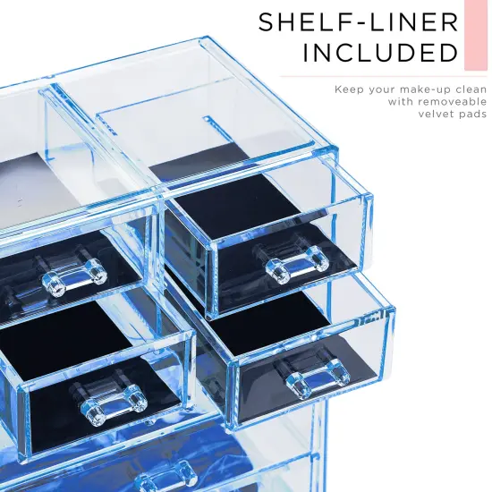 Sorbus Medium Makeup Organizer Set - (3 Large / 4 Small Drawers/Top Tray) Blue {4}