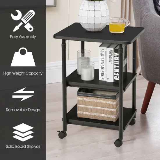 3-tier Adjustable Printer Stand with 360&deg; Swivel Casters Black {3}