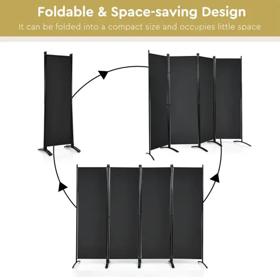 4-Panel Foldable Room Divider Privacy Screen with Steel Frame Black {5}
