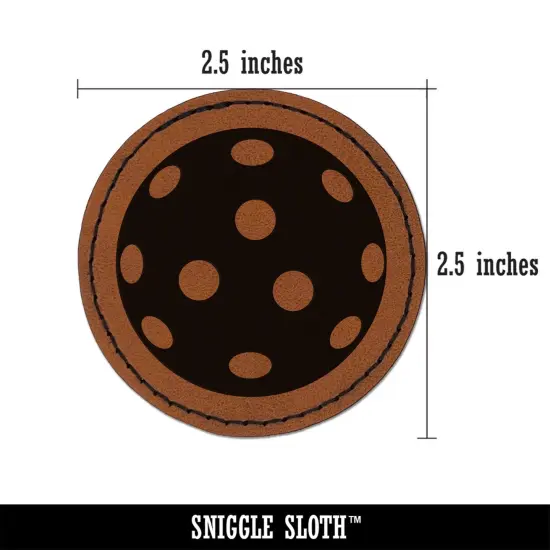Pickleball Ball Holes Round Iron-On Engraved Faux Leather Patch Applique - 2.5" Brown {2}