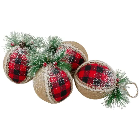 Northlight Plaid with Burlap Christmas Ball Ornaments - 6" (152mm) - Red and Black - 4ct {4}