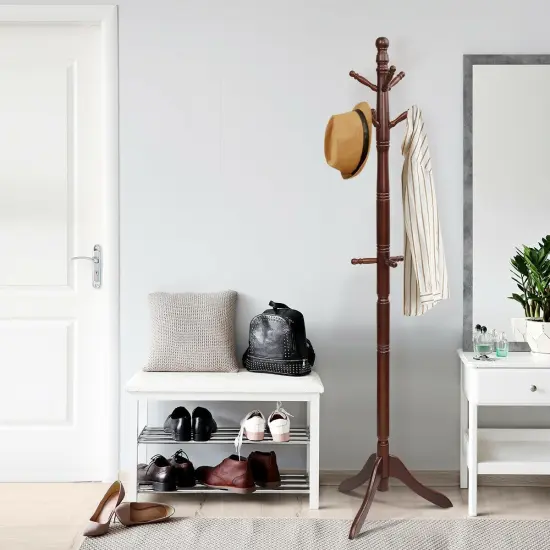 Adjustable Height Free Standing Wooden Coat Rack Tree Perfect for Any Room Brown {2}