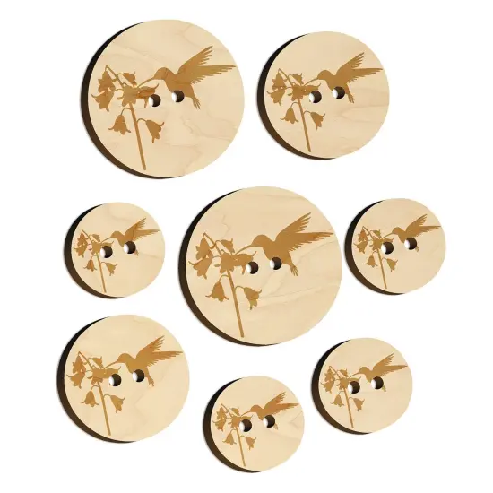 Hummingbird and Flower Wood Buttons for Sewing Knitting Crochet DIY Craft {7}