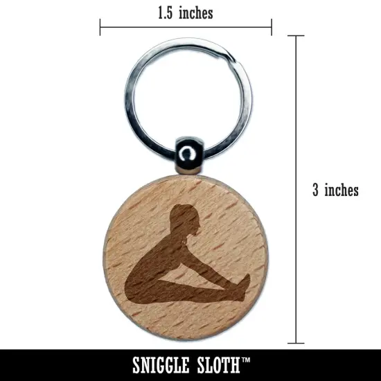 Yoga Seated Forward Bend Pose Engraved Wood Round Keychain Tag Charm {2}
