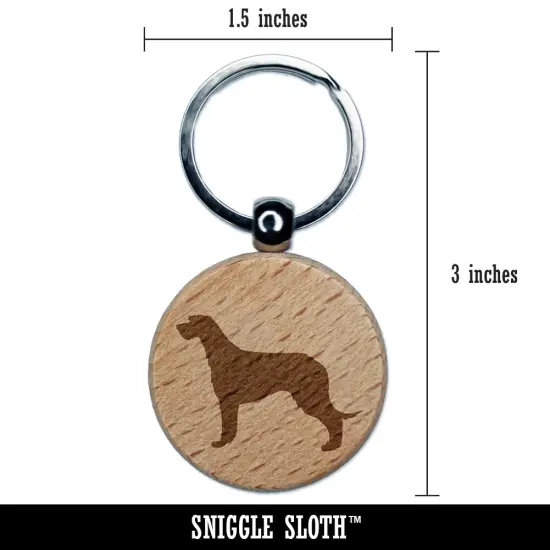 Irish Wolfhound Dog Solid Engraved Wood Round Keychain Tag Charm {2}