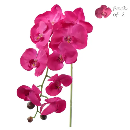 2-Pack: 33.5-Inch Fuchsia Phalaenopsis Orchid Stem with 9 Realistic Silk Blooms {1}