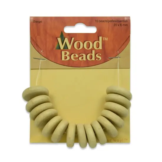 6 Packs of Button Wood Beads -Beige - 20mm x 6mm - 15 pcs. {1}