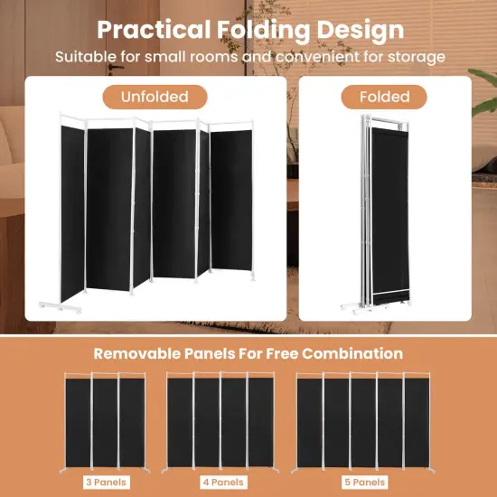 6-Panel Room Divider Folding Privacy Screen Black {5}