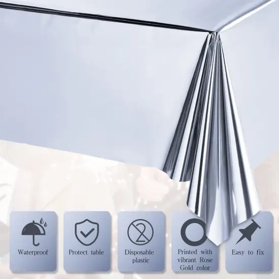 3 Pieces Foil Party Rectangular Table Covers Table Cloth 54 x 108 Inch Shiny Plastic Waterproof Tablecloth Party Table Cover for Wedding Anniversary Engagement Party (Silver) {1}