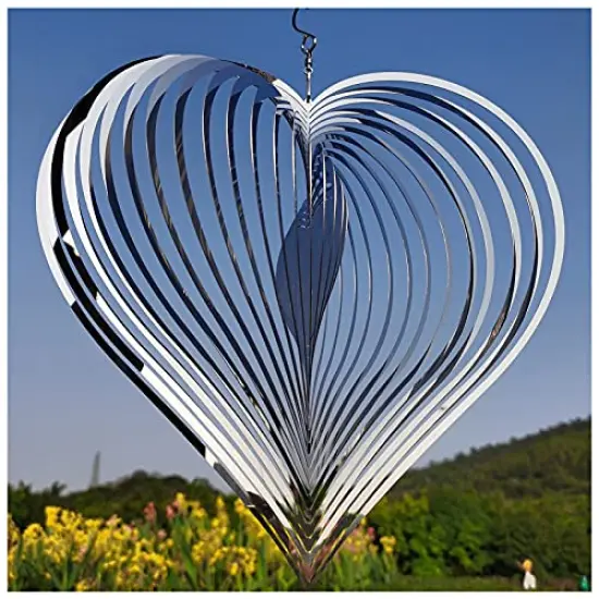 1 Pack Wind Spinner Outdoor Metal Decorations,Silver Heart Wind Spinners for Yard and Garden,Stainless Steel Wind Chimes for Outside Decor,Birthday Gifts for Mom,Mother's Day,Aunt Gifts {2}