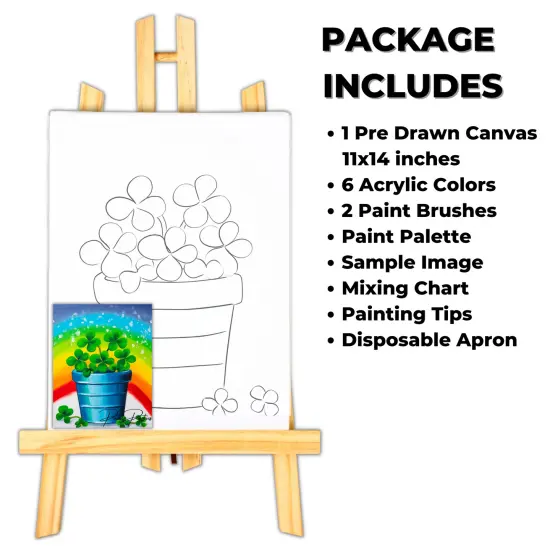 "Four Leaf Clover Rainbow" DIY Canvas Art Kit, Adult Beginner, Acrylic Paint Size 11x14 inch {2}