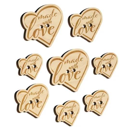 Made with Love in Heart Wood Buttons for Sewing Knitting Crochet DIY Craft {7}