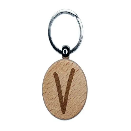 Letter V Uppercase Felt Marker Font Engraved Wood Round Keychain Tag Charm {1}