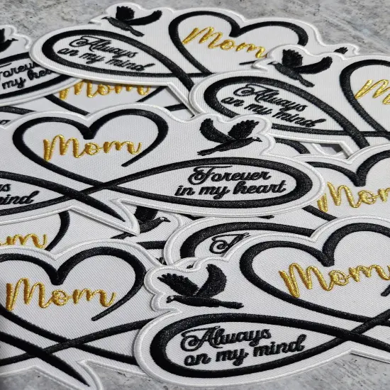 Memorial Infinity Collection: Patch Party Club, "MOM" Eternal Remembrance 1-pc, Iron-On Embroidered Patch, Sz 6", Tribute Honoring Loved One {6}
