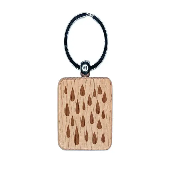 Lots of Raindrops Raining Water Engraved Wood Square Keychain Tag Charm {1}
