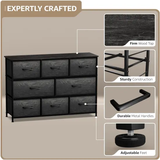 Sorbus Dresser with 8 Drawers - Chest Organizer Unit with Steel Frame Wood Top & Handle Easy Pull Fabric Bins for Clothes - Wide Storage Furniture for Bedroom, Hallway, Living Room, Nursery & Closet Rustic Black {3}