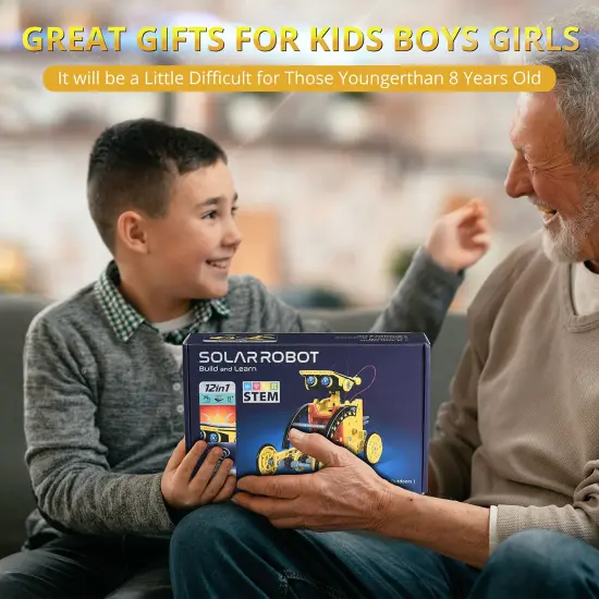 Solar Robot Kit for Kids Age 8-12, 12-in-1 Build Your Own Robot with Solar Panel & Battery Power, Science Engineering Christmas Birthday Idea Gifts for Boy Age 8 9 10 11 12 {6}