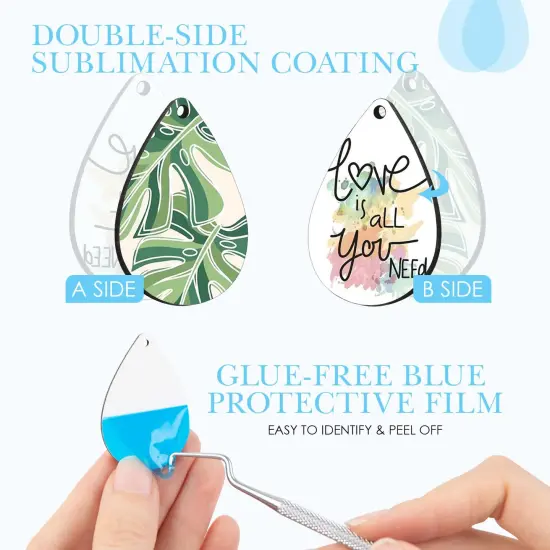 30 Pieces Sublimation Earring Blanks Bulk -Wood Earrings Blanks with Blue Protective Film - Unfinished MDF Teardrop Earrings for Sublimation Printing with Template, Weeder, Hooks, Jump Rings {5}