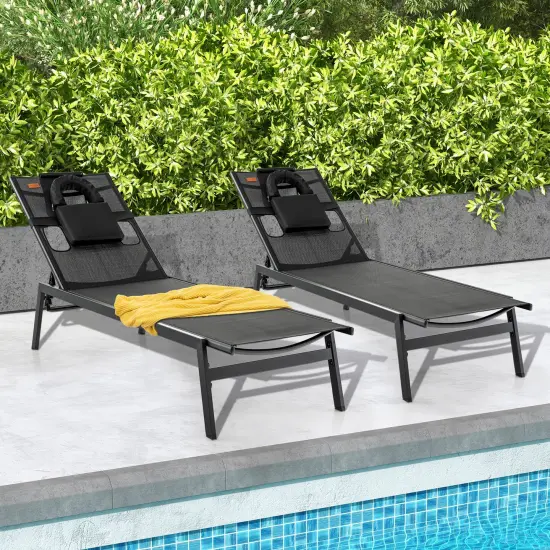 Patio Sunbathing Lounge Chair 5-Position Adjustable Tanning Chair-Black {2}
