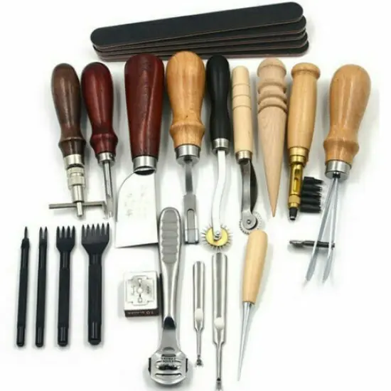 Leather Craft Tool Kit - 18/44 Pieces for Sewing, Punching, Carving, and Stitching {3}