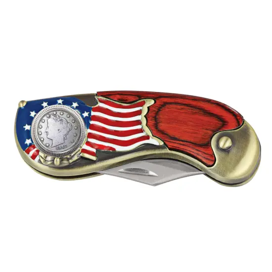American Flag Coin Pocket Knife with Liberty Nickel {2}