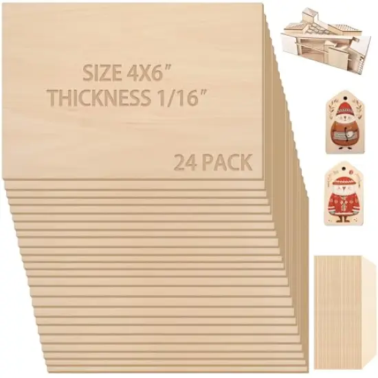 24 Pieces 4&rdquo;x6&rdquo;x1/16&rdquo; Balsa Sheets for Crafts - Perfect for Architectural Models Drawing Painting Wood Engraving Wood Burning Laser Scroll Sawing {1}
