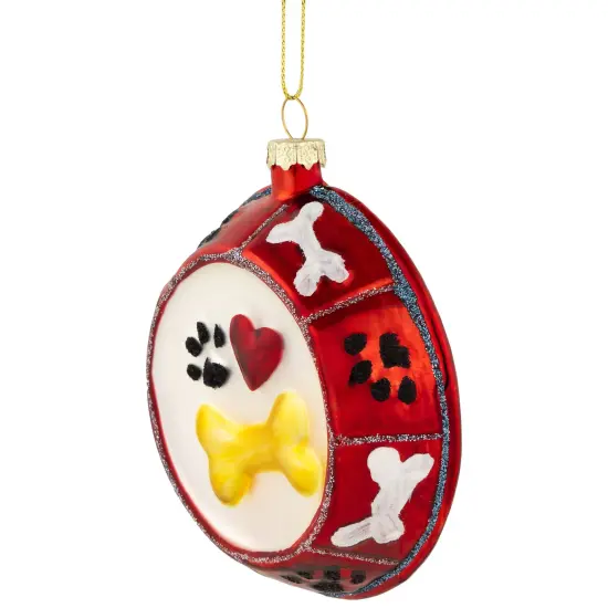 Northlight 3.75" Bones and Heart Dog Food Bowl Glass Christmas Ornament Red {5}