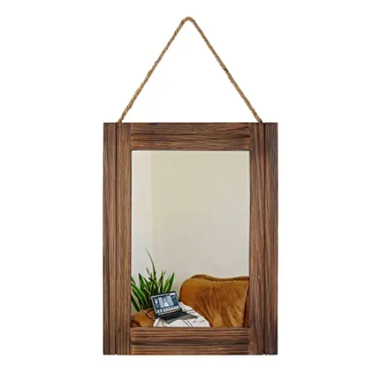 16 X 12 Inch Rustic Wood Framed Wall Mirror with Hanging Rope for Farmhouse Decor, for Entryway, Bedroom, Bathroom, Dresser, Brown {2}