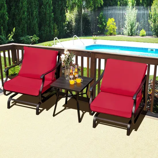 3 Piece Patio Rocking Chair Set with Coffee Table-Red {2}
