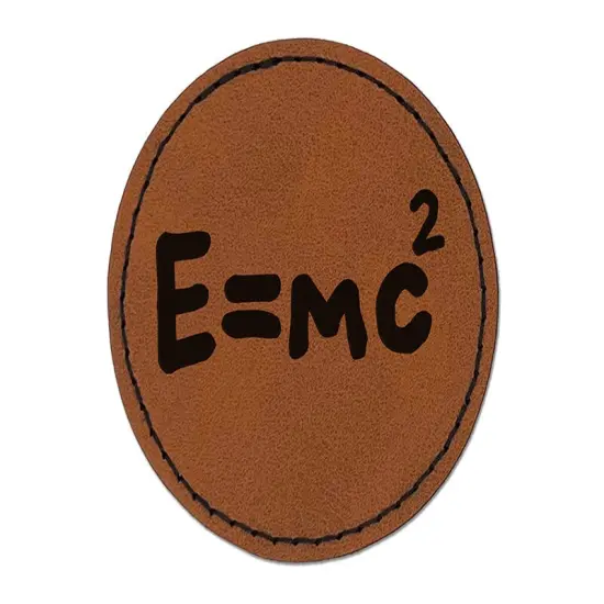 Einstein Equation for Energy and Mass Formula Round Iron-On Engraved Faux Leather Patch Applique - 2.5" Brown {1}