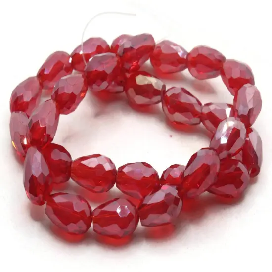 29 12mm Red Faceted Glass Teardrop Beads with AB Finish {5}