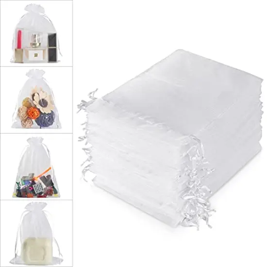 100 Pieces 4x6 (10x15cm) White Sheer Organza Bags for Wedding Favor With Drawstring, Premium Jewelry Pouches Party for Festival Gift ,Candy , Fruit Protection {1}
