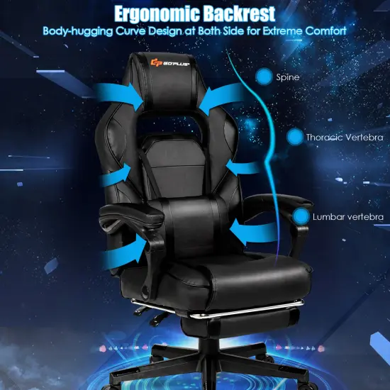 Goplus Massage Gaming Chair Reclining Racing Computer Office Chair with Footrest White\ Black\Blue\Red {9}