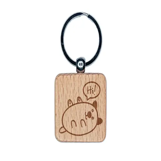 Pug Dog Hi Hello Doodle Rub My Tummy Engraved Wood Square Keychain Tag Charm {1}